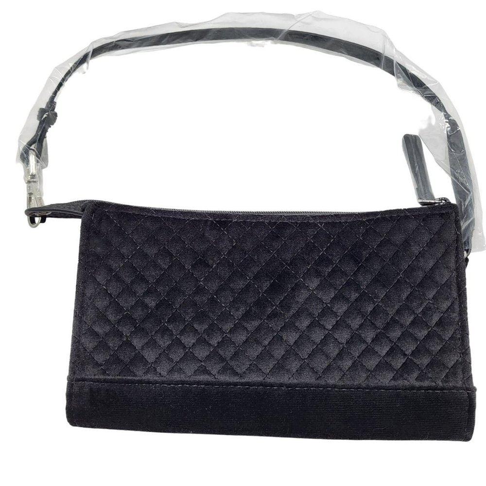 Vera Bradley Iconic RFID Slim Wristlet Clutch Purse Black Velvet Quilted